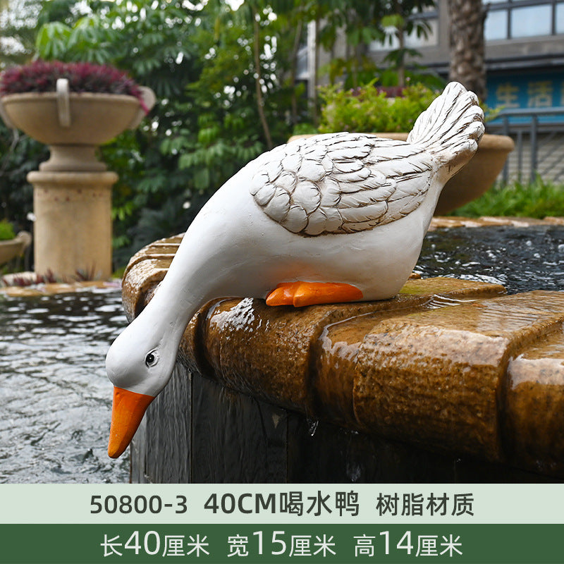 Realistic Animal Duck Statues Drinking Water, Outdoor Ornaments for Garden, Courtyard, Rockery, Fish Pond, Landscape Landscaping Decoration