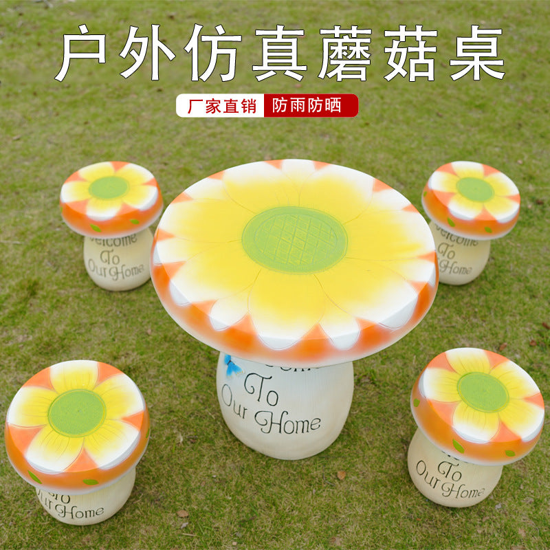 Cartoon Sunflower Table & Chair Sculpture, Commercial Street, Courtyard, Scenic Spot Lawn Landscape Decor, Amusement Park Display Ornaments
