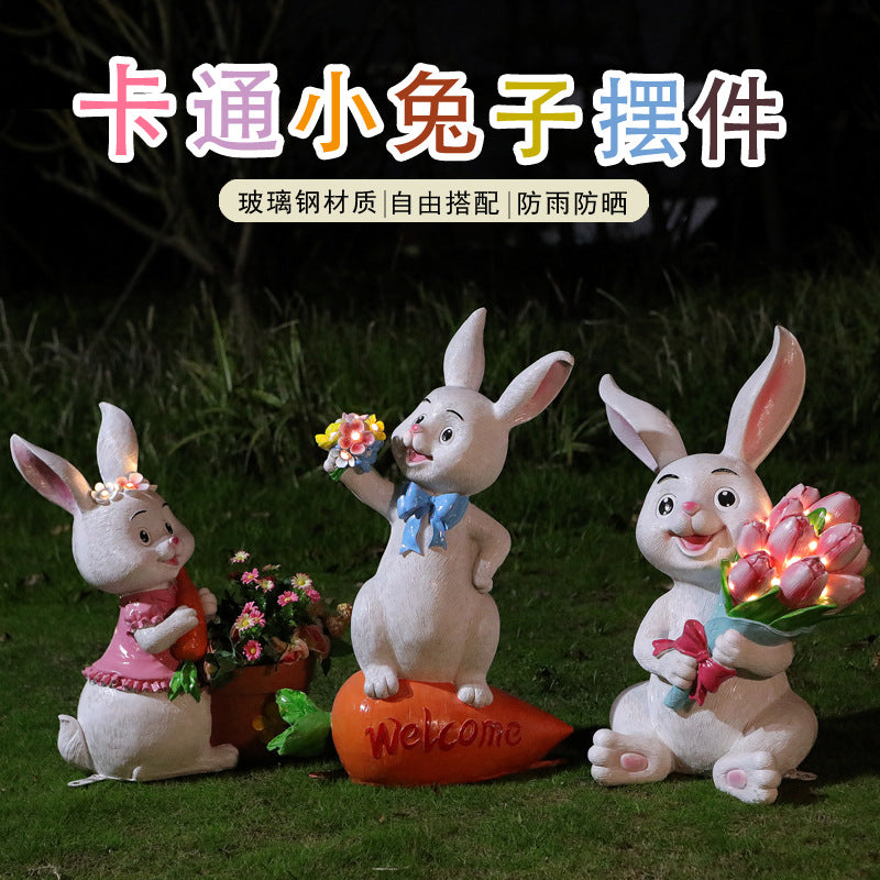 Outdoor Cartoon Rabbit Statue, Creative Solar Light Ornament for Garden, Courtyard, Villa & Landscape Decor