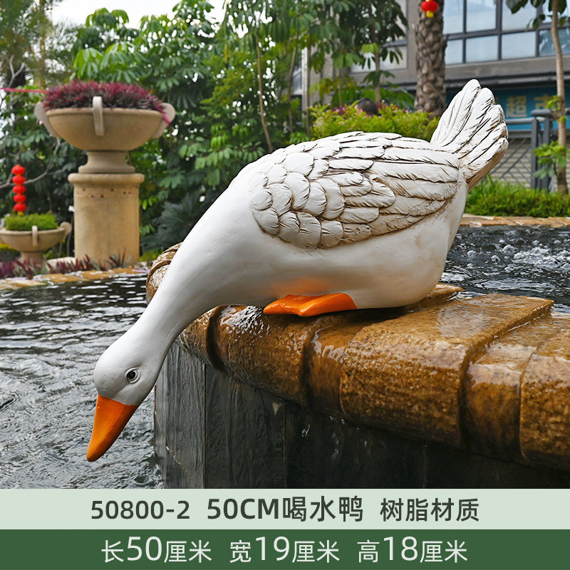 Realistic Animal Duck Statues Drinking Water, Outdoor Ornaments for Garden, Courtyard, Rockery, Fish Pond, Landscape Landscaping Decoration