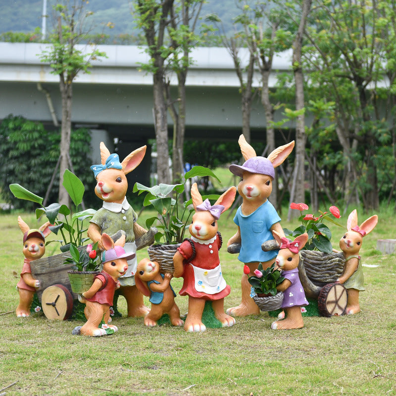Large Creative Resin Cartoon Statue Rabbit Planter for Garden & Courtyard, Succulent Pot, Outdoor Landscape Decor
