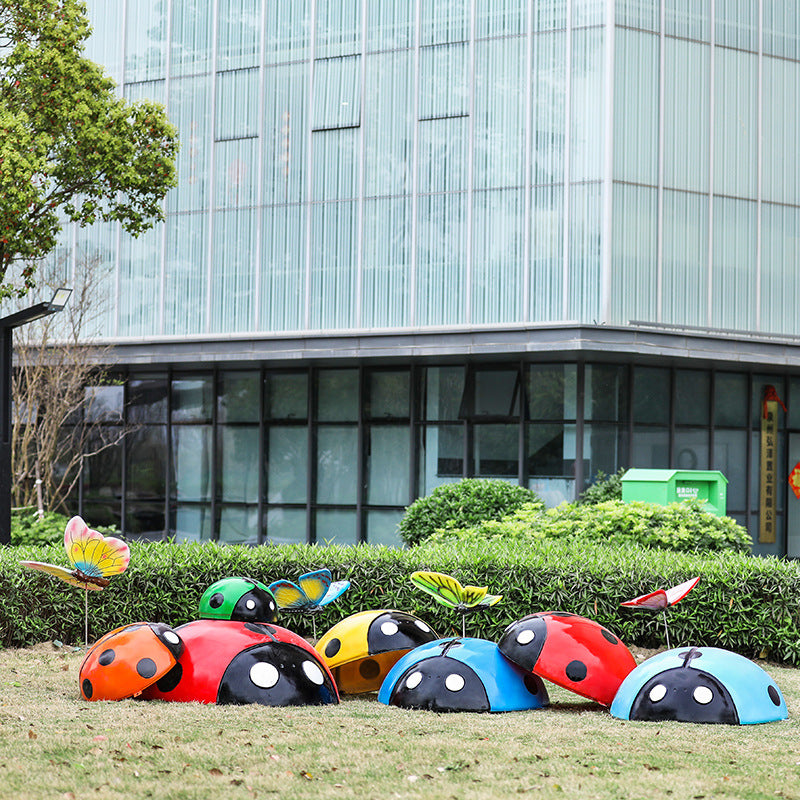 Large Outdoor Fiberglass Sculpture, Cartoon Ladybug Beetle Ornament for Park, Square, Manhole Cover & Lawn Decoration