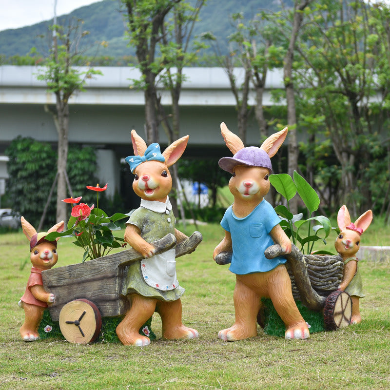 Large Creative Resin Cartoon Statue Rabbit Planter for Garden & Courtyard, Succulent Pot, Outdoor Landscape Decor