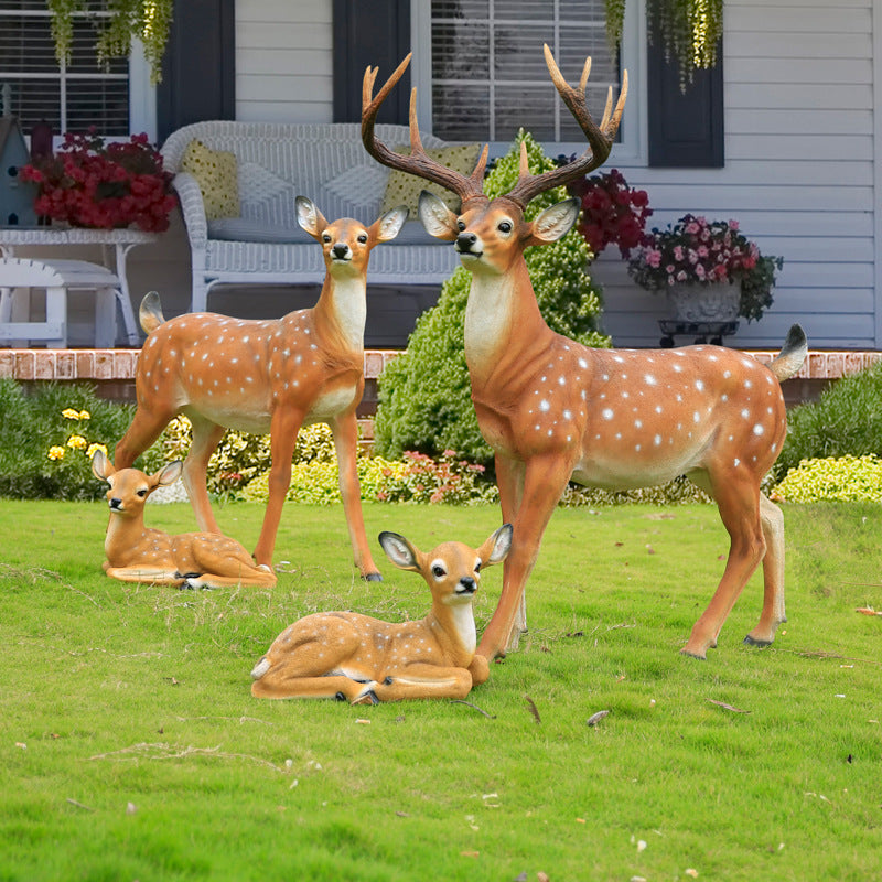 Outdoor Fiberglass Sika Deer Sculpture, Life-size Resin Deer Statue for Garden, Courtyard, Villa Landscape Ornament