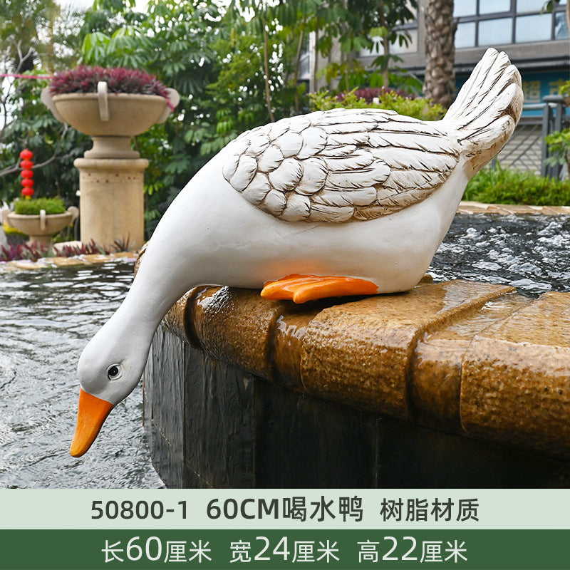 Realistic Animal Duck Statues Drinking Water, Outdoor Ornaments for Garden, Courtyard, Rockery, Fish Pond, Landscape Landscaping Decoration