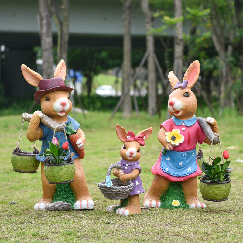 Large Creative Resin Cartoon Statue Rabbit Planter for Garden & Courtyard, Succulent Pot, Outdoor Landscape Decor