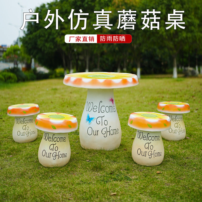 Cartoon Sunflower Table & Chair Sculpture, Commercial Street, Courtyard, Scenic Spot Lawn Landscape Decor, Amusement Park Display Ornaments
