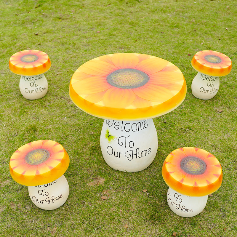 Cartoon Sunflower Table & Chair Sculpture, Commercial Street, Courtyard, Scenic Spot Lawn Landscape Decor, Amusement Park Display Ornaments
