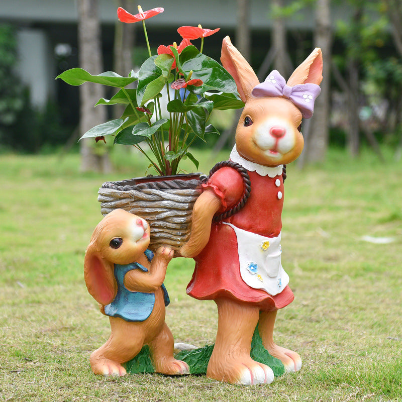 Large Creative Resin Cartoon Statue Rabbit Planter for Garden & Courtyard, Succulent Pot, Outdoor Landscape Decor
