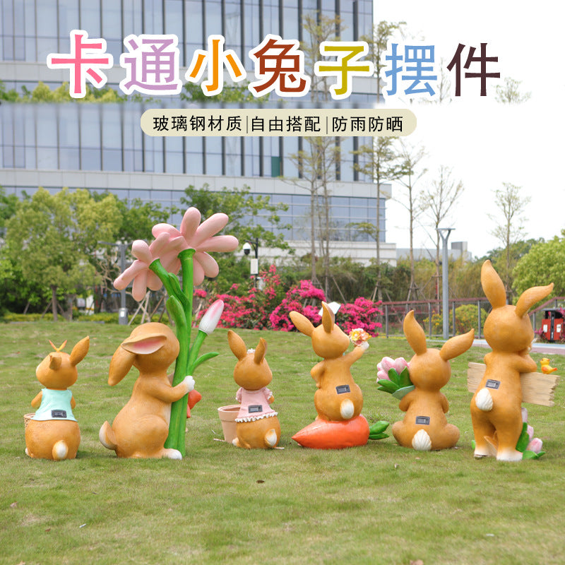 Outdoor Cartoon Rabbit Statue, Creative Solar Light Ornament for Garden, Courtyard, Villa & Landscape Decor