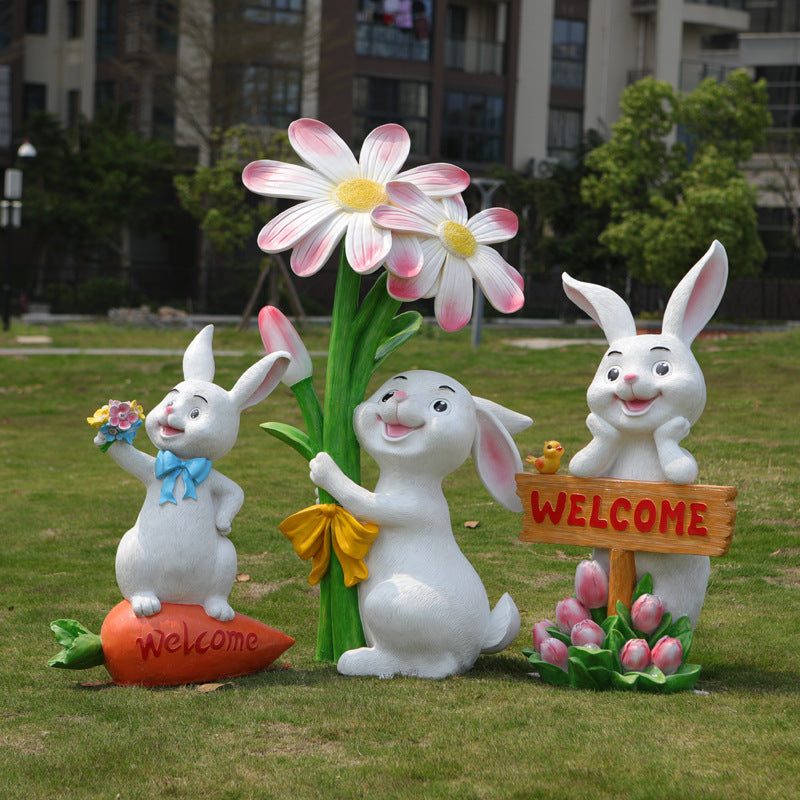 Outdoor Cartoon Rabbit Statue, Creative Solar Light Ornament for Garden, Courtyard, Villa & Landscape Decor