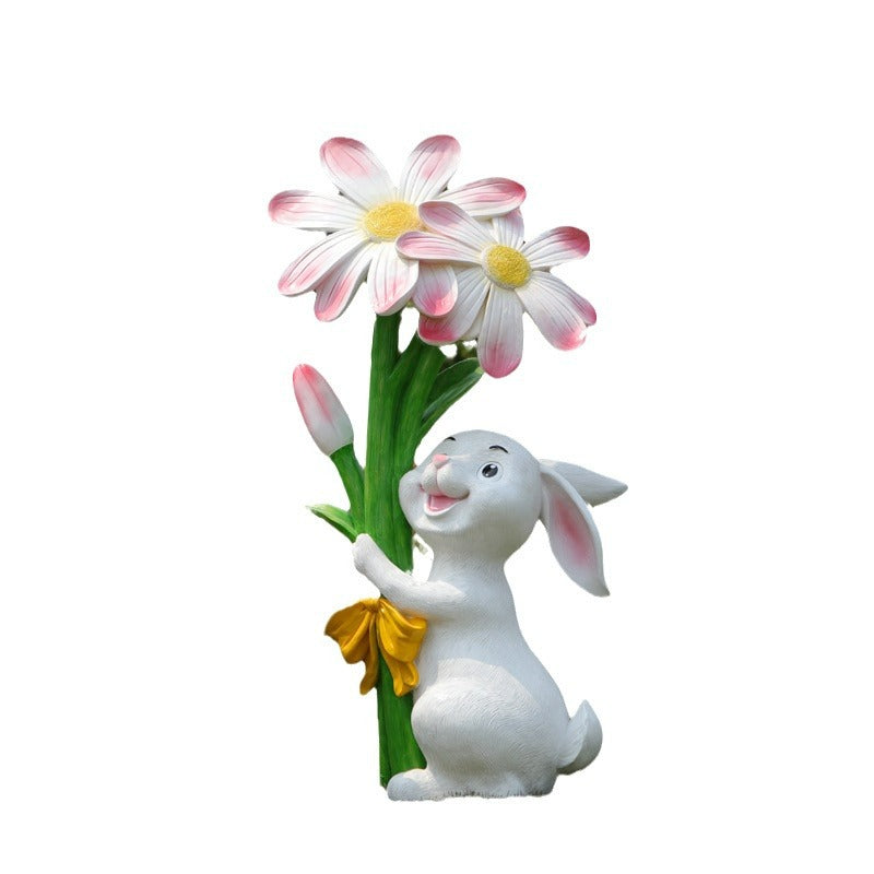 Outdoor Cartoon Rabbit Statue, Creative Solar Light Ornament for Garden, Courtyard, Villa & Landscape Decor