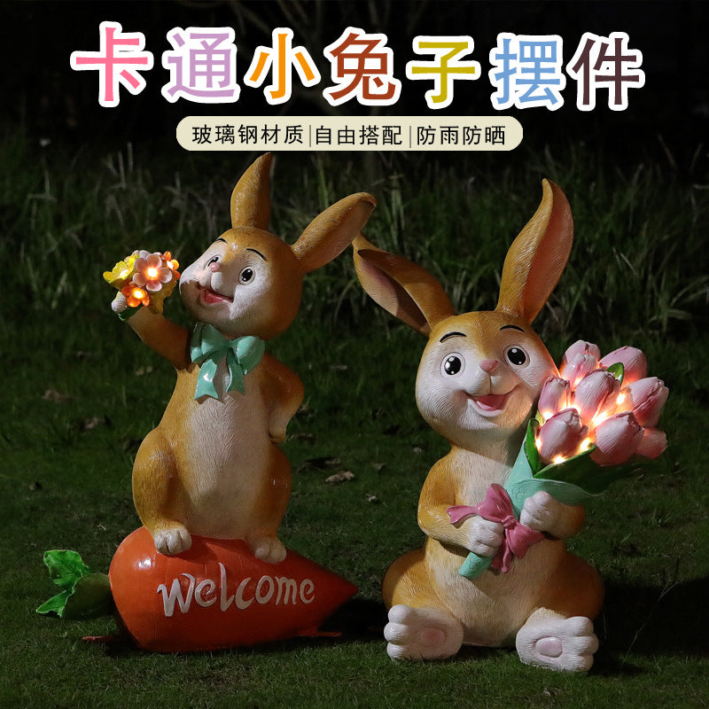 Outdoor Cartoon Rabbit Statue, Creative Solar Light Ornament for Garden, Courtyard, Villa & Landscape Decor