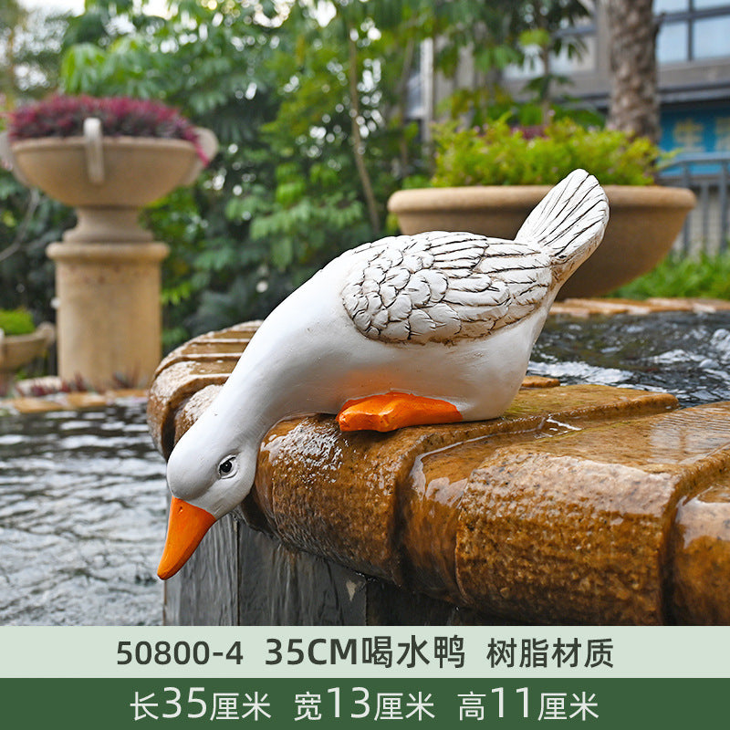 Realistic Animal Duck Statues Drinking Water, Outdoor Ornaments for Garden, Courtyard, Rockery, Fish Pond, Landscape Landscaping Decoration