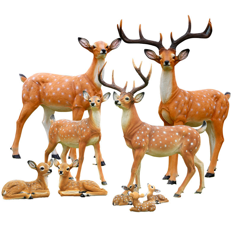 Outdoor Fiberglass Sika Deer Sculpture, Life-size Resin Deer Statue for Garden, Courtyard, Villa Landscape Ornament