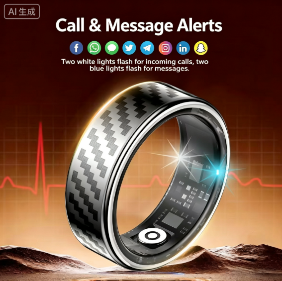 Smart Ring with Incoming Call Alerts & Heart Rate Monitoring
