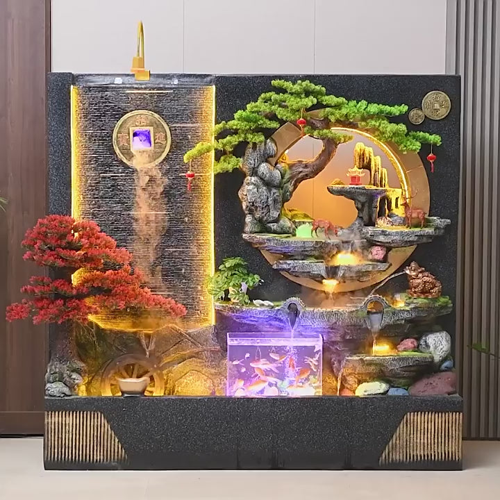 Large Outdoor Rockery Water Fountain Ornament, Circulating Water Curtain Screen Landscape Decor for Courtyard & Office