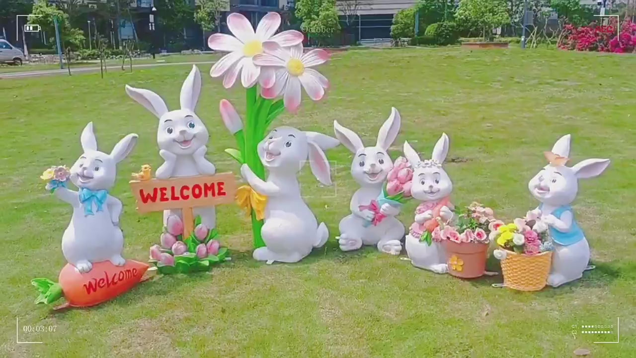 Outdoor Cartoon Rabbit Statue, Creative Solar Light Ornament for Garden, Courtyard, Villa & Landscape Decor